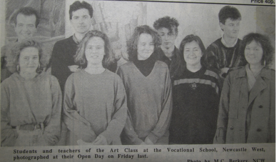 0087 : Students and teachers of the Art Class circa 1990 at their Open Day. Eileen O'Sullivan is pictured to the right.