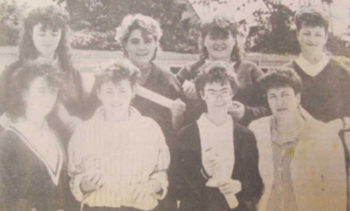 0093 : Mary White Hairdressing Instructor, presented Hairdressing Certificates to the following students who qualified in the Vocational School NCW: Joanne Noonan, Caroline O'Keeffe, Mary Browne, Karen Hurley, Bridget Kelly, Veronica Copse and Nora O'Sullivan in 1989.