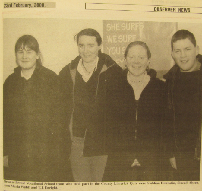 0184 : A school quiz team who took part in the County Limerick quiz in 2000: Siobhan Hannafin, Sinead Ahern, Ann Maria Walsh and T.J. Enright.