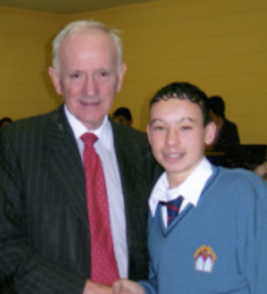 0205 : Patrick Madigan, an LCA student, with Mr. Dan Neville when he visited the school. 