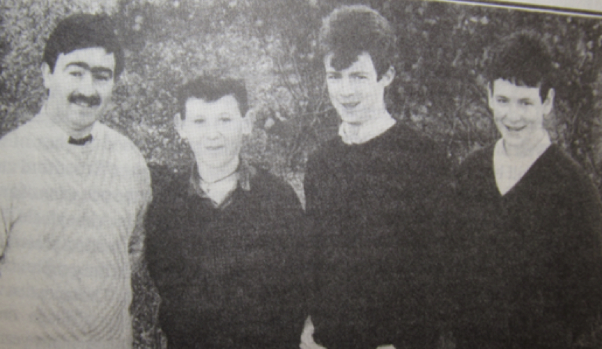 0347 : Winning team at the RDS Young Scientists exhibition in 1990 were Michael Daly (teacher), Séamus Carmody, Michael Quaid, and Keith Massey.
